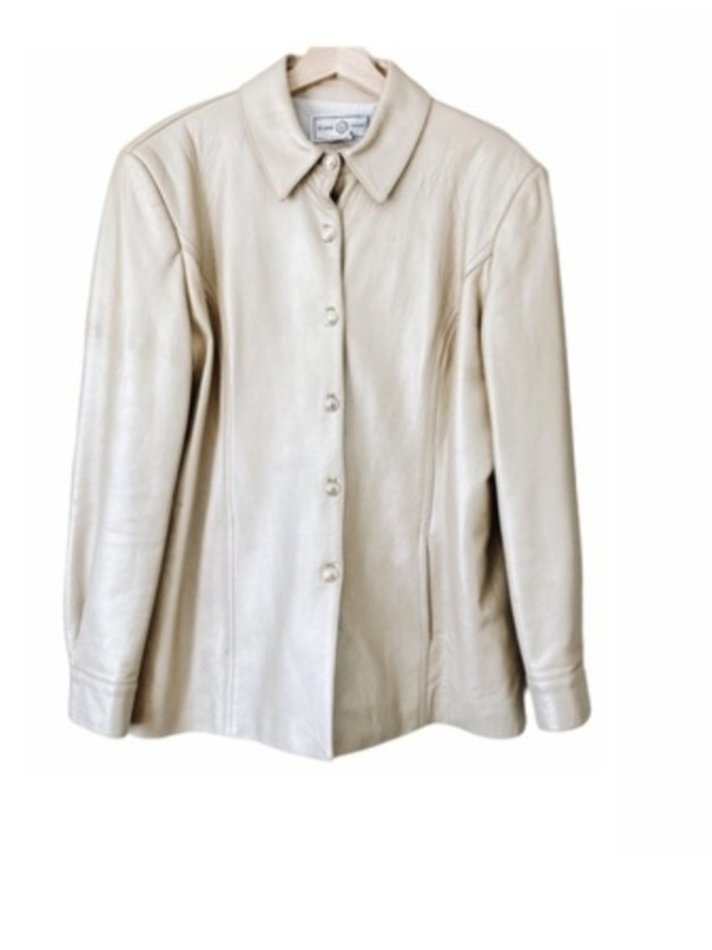 St. John Cream Leather Button-Front Jacket